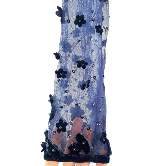 Mac Duggal Velvet Embellished Illusion High Neck 67007 Dress Midnight Size 8 - Picture 6 of 15